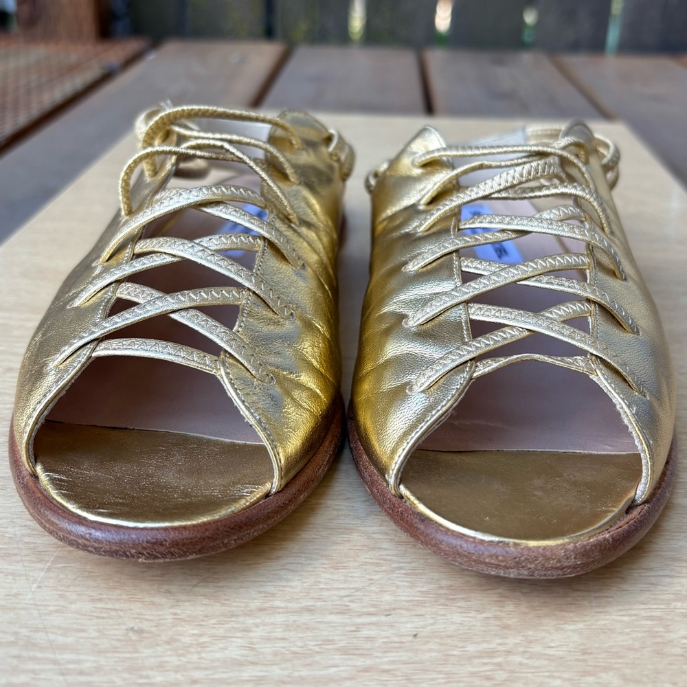 Sonia Rykiel Paris Open Toe Sandal Flats In Gold Sz 39 EU/ 8.5 US - Picture 2 of 13